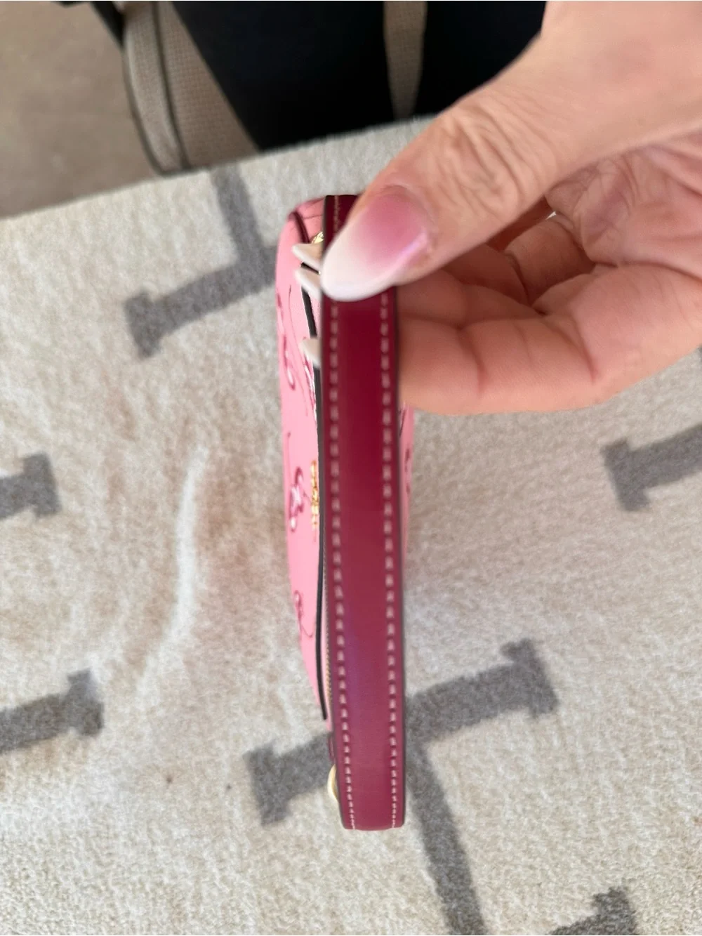 Coach Pink Cherry Print Leather Crossbody Wallet with Gold Hardware